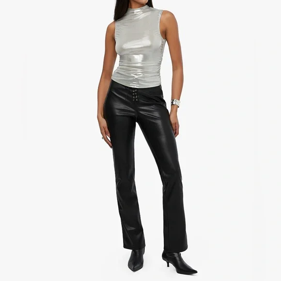 WeWoreWhat Lace Front Pant Black Leather